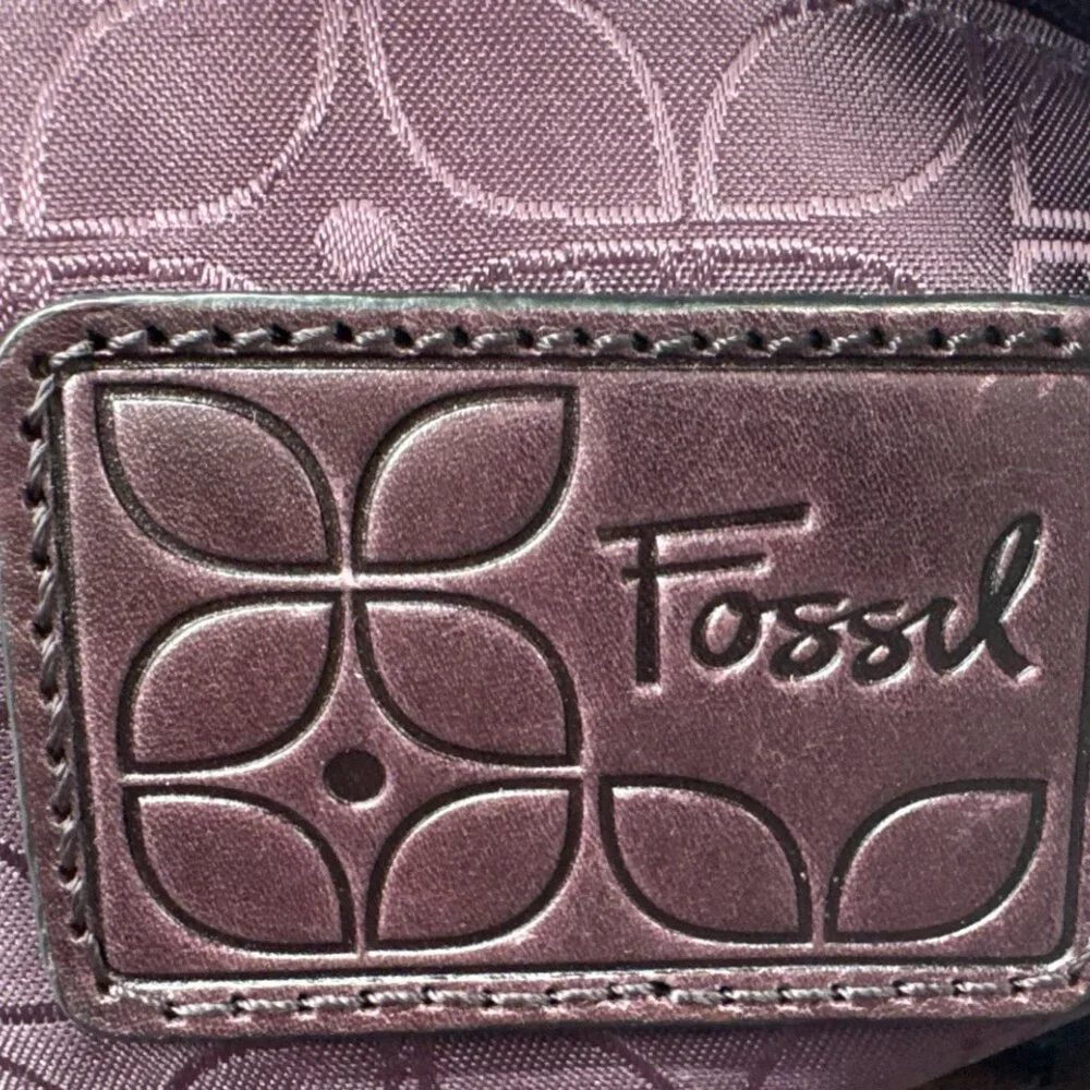 Vintage FOSSIL Leather Shoulder Messenger Bag Dark Plum Large Purse Y2K Hobnail